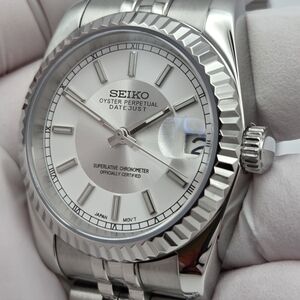 New 39mm Seiko Mod  Automatic Watch White And Silver Tuxedo Dial